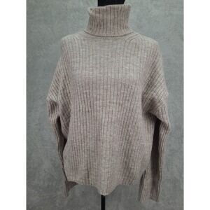 H&M Ribbed Knit Turtleneck Crop Sweater Sz S Oversized Cozy Beige Pullover‎ New